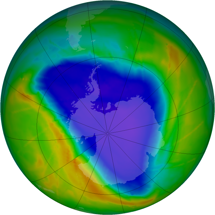Antarctic ozone map for 09 October 2010